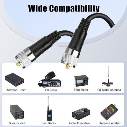 Cable de antena CB RFAdapter, puente coaxial RG8x, cables coaxiales CB de baja pérdida UHF macho a macho de 6 pies, 50 ohmios para antena de radioaficionado