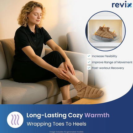 REVIX Microwavable Booties, Foot Warmers, Heated Slippers, Mocha L