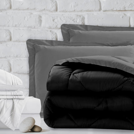 Elegant Comfort 1500 Thread Count 7-Piece Queen Size Bag, Super Cozy Bed Sheets and Comforter Set, Wrinkle and Stain Resistant, Microfiber, Black/Gray, Full
