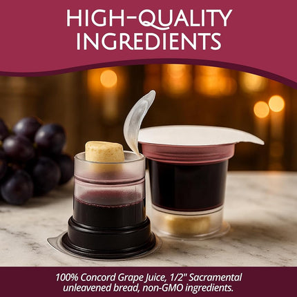 TrueVine Top & Bottom Communion Cups and Wafer Set - Prefilled Cups with Fresh Unleavened Bread & Grape Juice - Carefully Packaged & Easy to Open, Ideal First Communion Favors for Guests (100 Count)