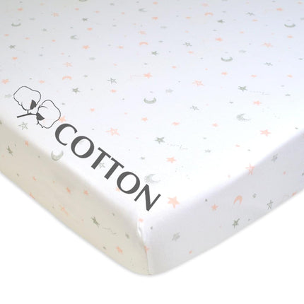 Drap-housse en jersey de coton 100 % naturel imprimé American Baby Company, pour parc pliant, motif étoiles et lune roses, doux et respirant, pour filles
