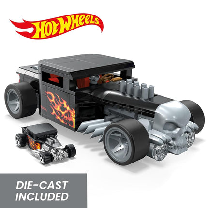 MEGA Hot Wheels Race Car Building Toys Set, Bone Shaker with 334 Pieces and Metal Die-Cast Model, Collector Replica, Black and Chrome, Kids & Adults, HRY17