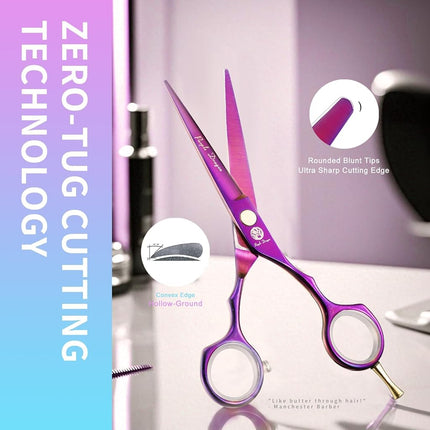 Purple Dragon 5.5 inch Hair Cutting Scissors Set with Razor, Titanium-Professional-Hairdressing, Barber Hair Cutting Shears Hair Thinning/Texturizing Shears for Professional Hairdresser or Home Use 5.5 inch Purple