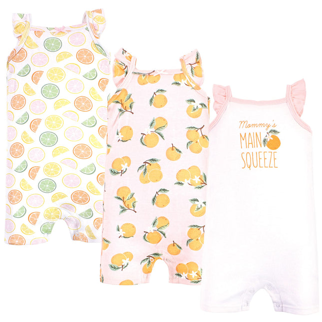 Hudson Baby Unisex Cotton Rompers, Citrus Orange, 