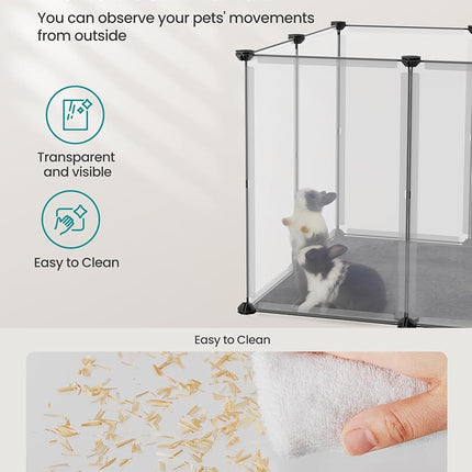 SONGMICS Pet Playpen with Floor, Small Animal Pen, Pet Fence Indoor, DIY Plastic Enclosure for Hamsters, Hedgehogs, 57.1 x 28.3 x 22.4 Inches, White ULPC007W01