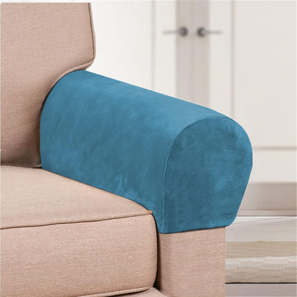 Stretch Velvet Armrest Covers Spandex Anti-Slip Arm Covers for Chairs Sofa Armchair Slipcovers for Recliner Sofa 2pcs (Peacock Blue)