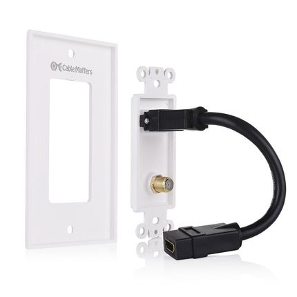 Placa de pared HDMI Cable Matters con toma coaxial (Placa de pared coaxial) en blanco