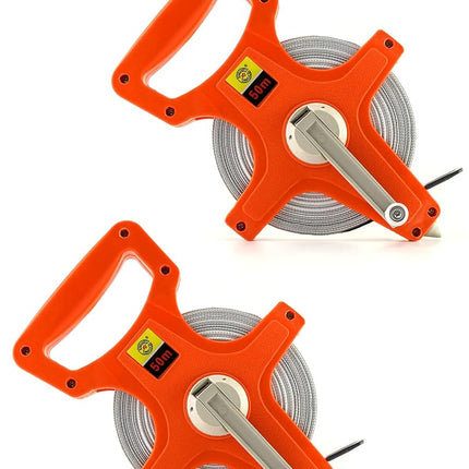 QWORK 1/2" x 164' Fiberglass Tape Measure, 2 Pack Engineer's Open Reel Dual Sided Measure, Orange