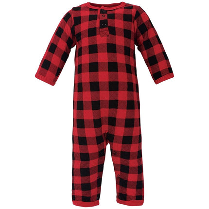 Hudson Baby Unisex Baby Premium Quilted Coveralls, Buffalo Plaid Bear, 6-9 Months