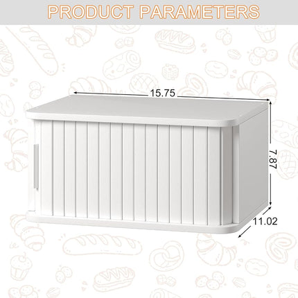WOWLIVE Bread Box for Kitchen Countertop, Large Roll Top Bread Boxes with Sliding Door, Airtight Bread Storage Container for Loaves, Pastries & Bagels, Bamboo Counter Organizer (White, Medium)