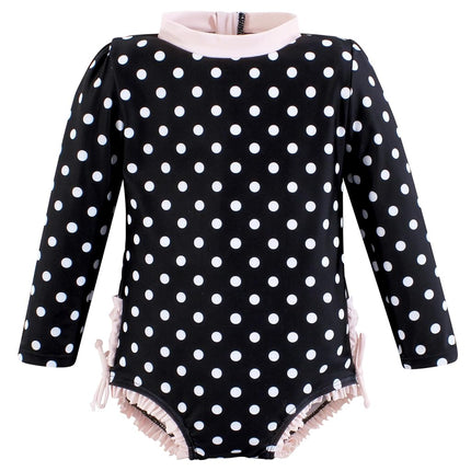 Hudson Baby Baby Girl's Toddler Swimsuit, Black Dot Pink, 3-6 Months