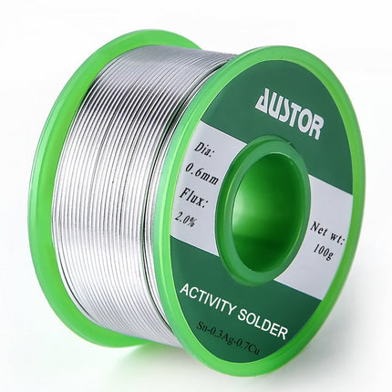 Austor 0.6mm Lead Free Solder Wire with Rosin Core, Sn 99% Ag 0.3% Cu 0.7%, 100g