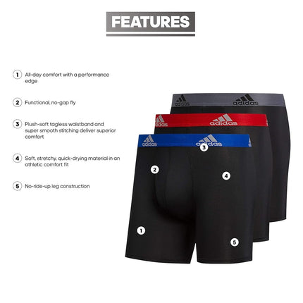 adidas Men's Big & Tall Performance Boxer Brief Underwear (3-Pack) Boxed, Black/Collegiate Royal Blue/Scarlet Red, XX-Large