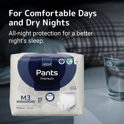 Abena Pants Premium Pull-Up Incontinence Pants, Eco-Labelled Incontinence Pants for Men & Women, Discreet, Protective, Breathable, Comfortable, Medium 3, 80-110cm Waist, 2400ml Absorbency, 15PK