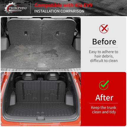 Thinzyou Trunk Mat with Backrest Mat for 2024 2025 2026 Kia EV9 6&7 Seats