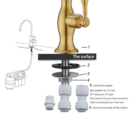 Grifo Purificador de Agua Potable de Oro Cepillado, Grifo de Agua Delle Rosa Dorado para Sistema de Filtro de Agua Debajo del Fregadero, Grifo Moderno de Osmosis Inversa de Latón, Grifo de Fregadero de Barra de Oro Cepillado