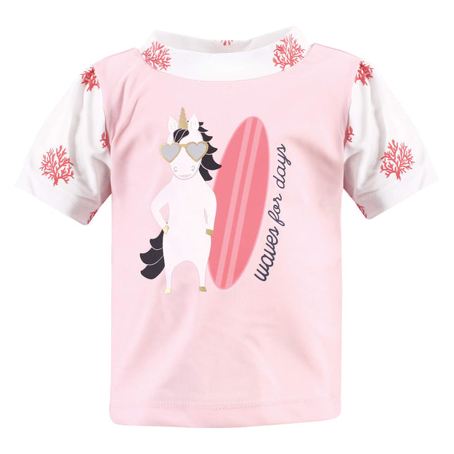Hudson Baby Juego de camiseta de natación y pantalón corto para bebé unisex, Surf Unicorn, 3-6 meses