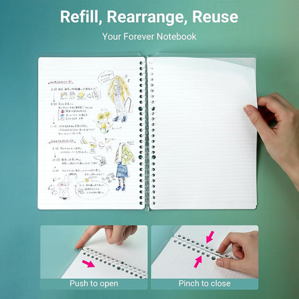 KOKUYO Campus Smart Ring Binder, Up to 25 Sheets, B5, 26 Holes (Pink, Yellow Green, Clear & 100 Sheets Paper Set) (ﾙ-SP130)
