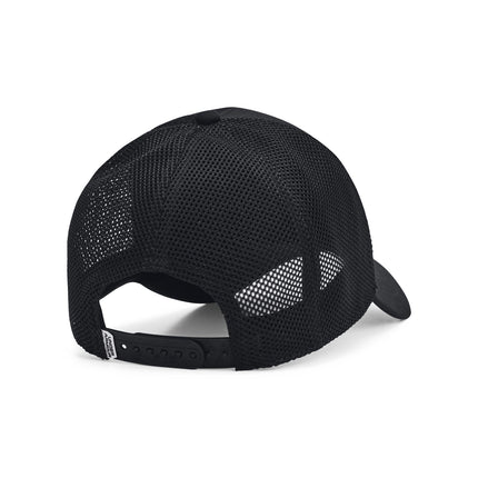 Under Armour Gorra Trucker de Deporte para Hombre, Gorra Súper Suave y Cómoda para Hombre para Deportes y Entrenamiento, Gorra Trucker para Mantener la Cabeza Fresca y Seca, Negro/Negro/Blanco, Talla Única