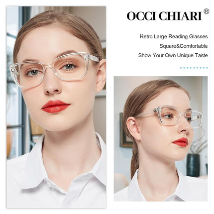OCCI CHIARI Modern Big Frame Reading Glasses for Women Square Readers(Clear +1.0x)+1.0 +1.25 +1.50 +1.75 +2.0 +2.25 +2.5 +2.75 +3.0