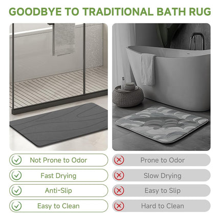 Tapis de bain en pierre Liyarya, tapis de douche en pierre de diatomée pour salle de bain, tapis de bain absorbant, tapis de sol de salle de bain antidérapant, séchage rapide, facile à nettoyer, 80 x 50 cm