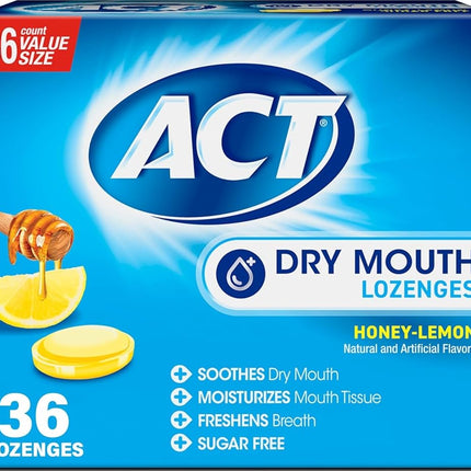 ACT Dry Mouth Lozenges, Honey and Lemon, 36 Count, 36 Count