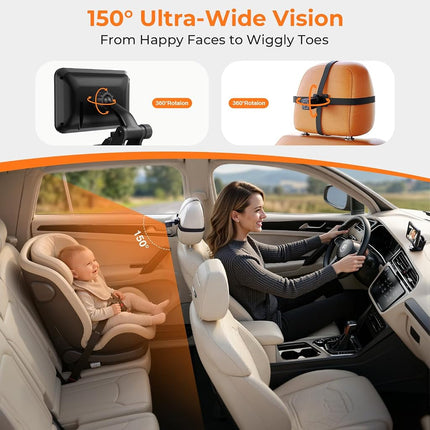 Itomoro Baby Car Mirror, Back Seat Baby Car Camera with HD Night Vision Function Display, Reusable Sucker Bracket, Wide View, 12V Cigarette Lighter, Easily Observe The Baby’s Move