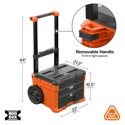 Klein Tools 54890MB MODbox Three Drawer Rolling Toolbox, Tool Storage, Ball Bearing Drawer Slides, Dividers Included