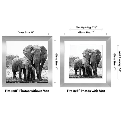 Americanflat 11x11 Picture Frame with Shatter-Resistant Glass - Use as 8x8 Frame with Mat or Display 11x11 Photo Without Mat - Signature Collection - Square Frames for Wall Display - Silver