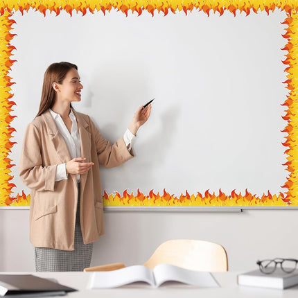 JarThenaAMCS 32.8Ft Fire Bulletin Board Border Red Orange Fire Die Cut Trim Border Roll for School Classroom Chalkboard Party Decoration