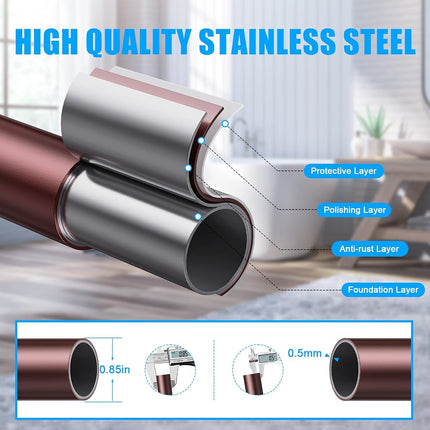 TEECK Shower Curtain Rod, 32-104 inch Adjustable Spring Tension Curtain Rod, Never Rust Anti-Slip Shower Curtain Rod for Bathroom, No Drilling, Never Collapse, Easy to Use, Brown