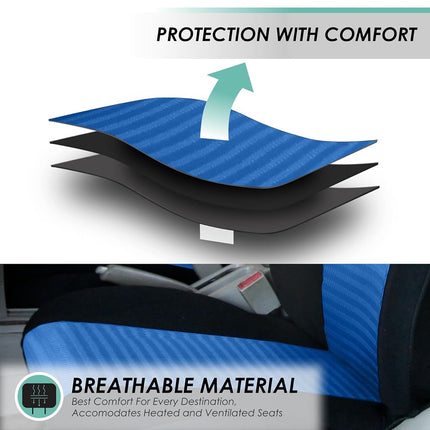 FH GROUP FH-FB060128 Three Row Trendy Elegance Car Seat Covers w. 8 Headrests, Airbag compatible and Split Bench, Blue / Black color- Fit Most Car, Truck, Suv, or Van