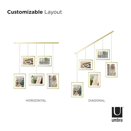 Umbra Exhibit Picture Frame Set, Adjustable Wall Mount, Set of 5, Brass