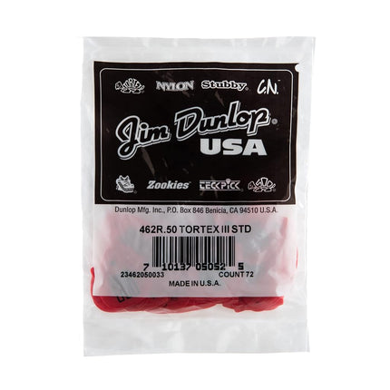Jim Dunlop 462R.50 Tortex TIII, Rojo, .50mm, 72/Bolsa