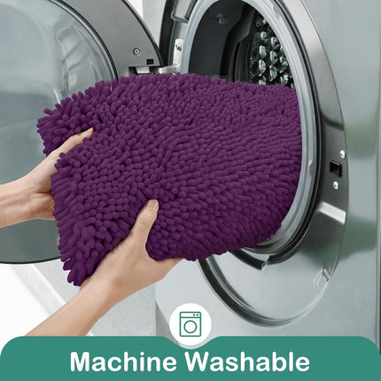 HOMEIDEAS Bathroom Rugs Set 2 Pieces, Ultra Soft Non Slip Absorbent Chenille Toilet Bath Mat Set (Purple)