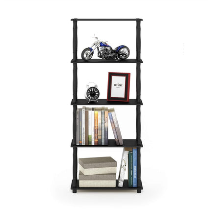Furinno TURN-S-TUBE Storage Shelves, 5-Tier Book Shelf, Corner Shelf, Toolless Open Shelves, Classic Tubes, for Organization and Storage, Living Room, Garage, Home Office, Americano