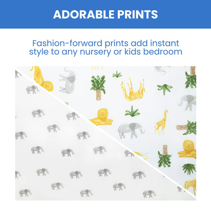 Sábanas ajustables Delta Children para cuna de niña y niño - Sábanas para cuna estándar y colchones para niños pequeños - 71x132 cm (paquete de 2), Safari Friends