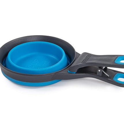 Dexas Pets Collapsible KlipScoop Collapsible Dry Dog Food Scoop and Dog Food Bag Clip, 2 Cup Capacity, Pro Blue