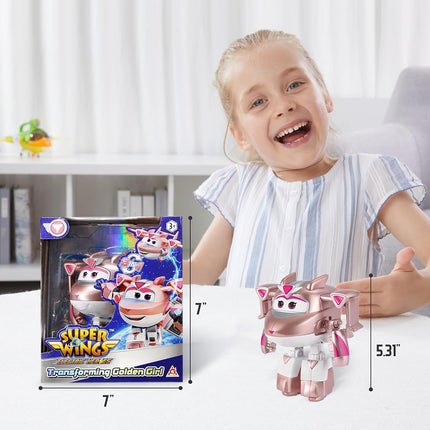 Super Wings YW780233 Transformation Plane Supercharged Golden Girl, Approx. 5 Inch Toy Figure for Children, Toy Plane and Robot Figure for 3+ Years Old Boys Girls