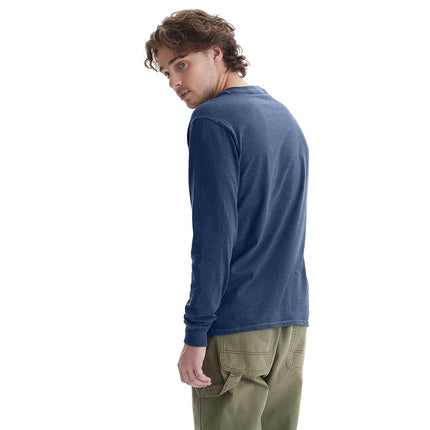 Hanes Mens Beefy Long Sleeve Three-button Henley-shirts, Hanes Navy Heather, L UK
