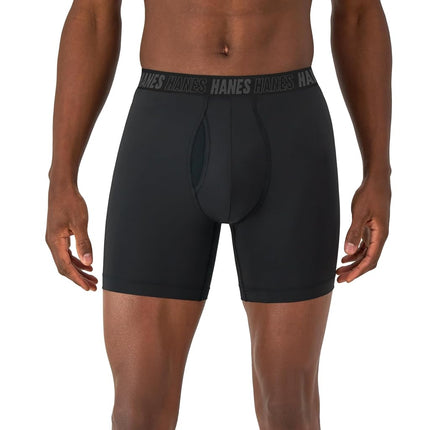 Hanes Men's Moves Performance Boxer Brief, Total Support Pouch, Regular, Trunk, and Long Leg, 3-Pack, Black, M (Pack of 3)
