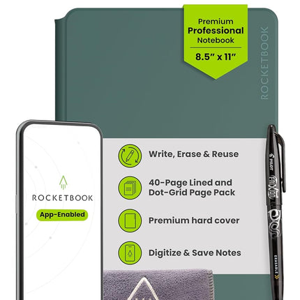 Rocketbook PRO 2.0 Reusable Digital Notebook - Smart Notepad A4 Green, Wirebound Note Book To Do List Pad, Dotted and Lined Paper with Frixion Erasable Pen and Wipe, Office Gadget with Rocketbook App