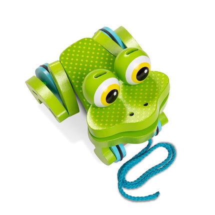 Melissa & Doug First Play Frolicking Frog juguete de arrastre de madera - Juguete de arrastre de pato para el desarrollo para niños pequeños de 1 año en adelante