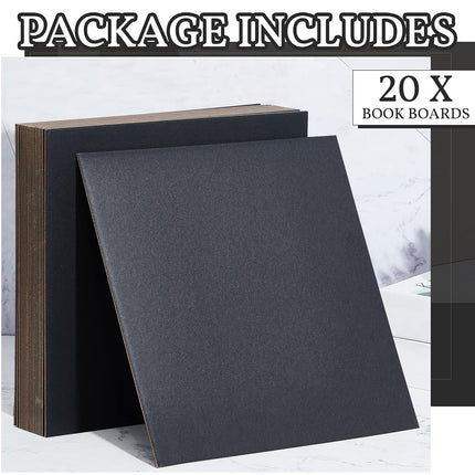 Lewtemi 20 Pcs Book Board, Binders Board Chipboard Designer Bookboard Kraft Heavy Duty Chipboard Sheets Bookbinding Supplies for Book Binding Cover (Black, 12 x 12 Inch 80PT), OB-221206-G
