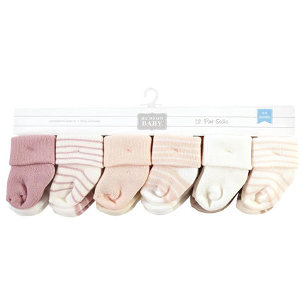 Chaussettes en tissu éponge et coton riche unisexe pour nouveau-né Hudson Baby, motif rayures roses, 6-12 mois, motif rayures roses, 6-12 mois