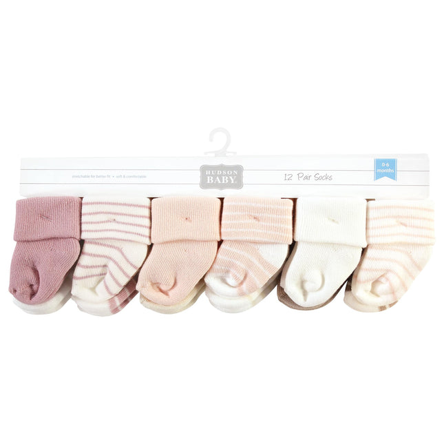 Hudson Baby Unisex Baby Cotton Rich Newborn and Terry Socks, Blush Stripe, 6-12 Months, Blush Stripe, 6-12 Months