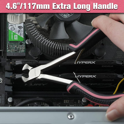 LEONTOOL Long Reach End Cutting Pliers 5.5 Inches End Nipper Cutting Pliers Nail Puller for Zipper Install Stops Repair Kit, Wire Cutter for Jewelry Making Working In Tight Spaces Pink Tool for Women