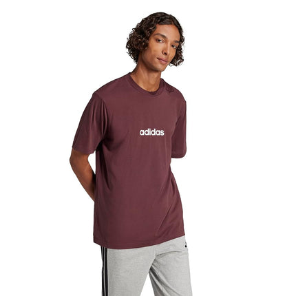 adidas Men's Essentials Linear Single Jersey T-Shirt, Aurora Ruby/White, XX-S