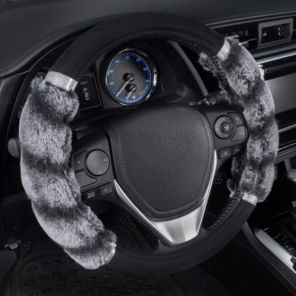 BDK Auto SW-2431-GR: Two-Tone Fur Steering Wheel Cover