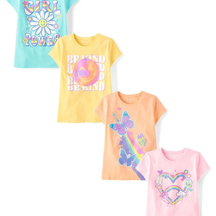 The Children's Place Girls Kindness, Love, Equality Short Sleeve Graphic T Shirts, Girl Power 4-Pack, XX-Large, Girl Power 4-Pack, 2XL